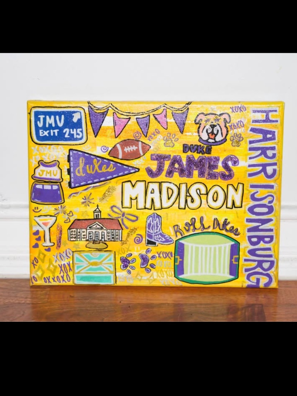 Hand Painted JMU College Canvas | James Madison Dorm Wall Art Decor 💜💛